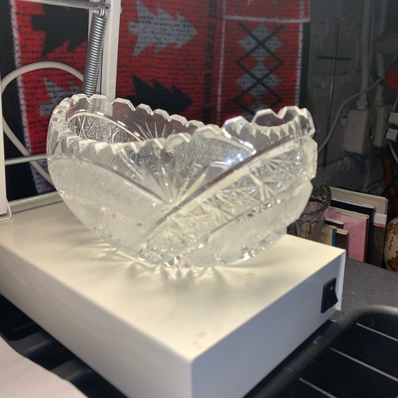 Beautiful Antique Heavy Cut Glass Oval Bowl High End - Picture 13 of 16